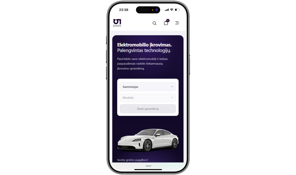 Evioni mobile website mockup