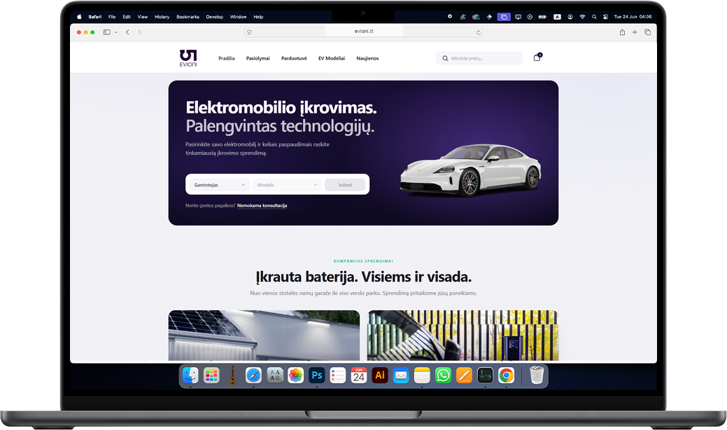 Evioni desktop website mockup
