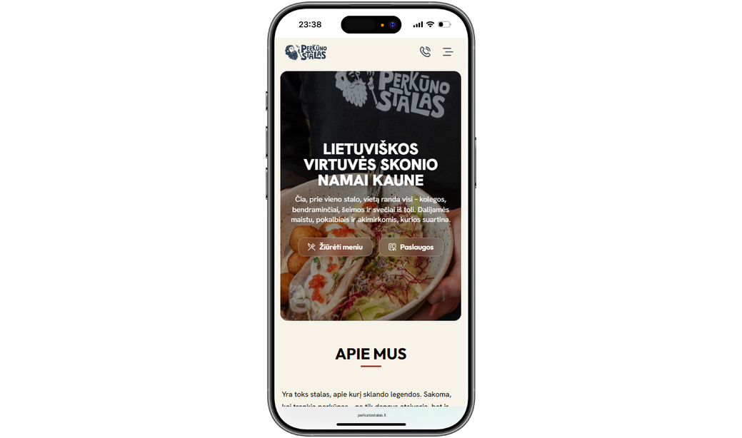 Perkūno stalas mobile website mockup