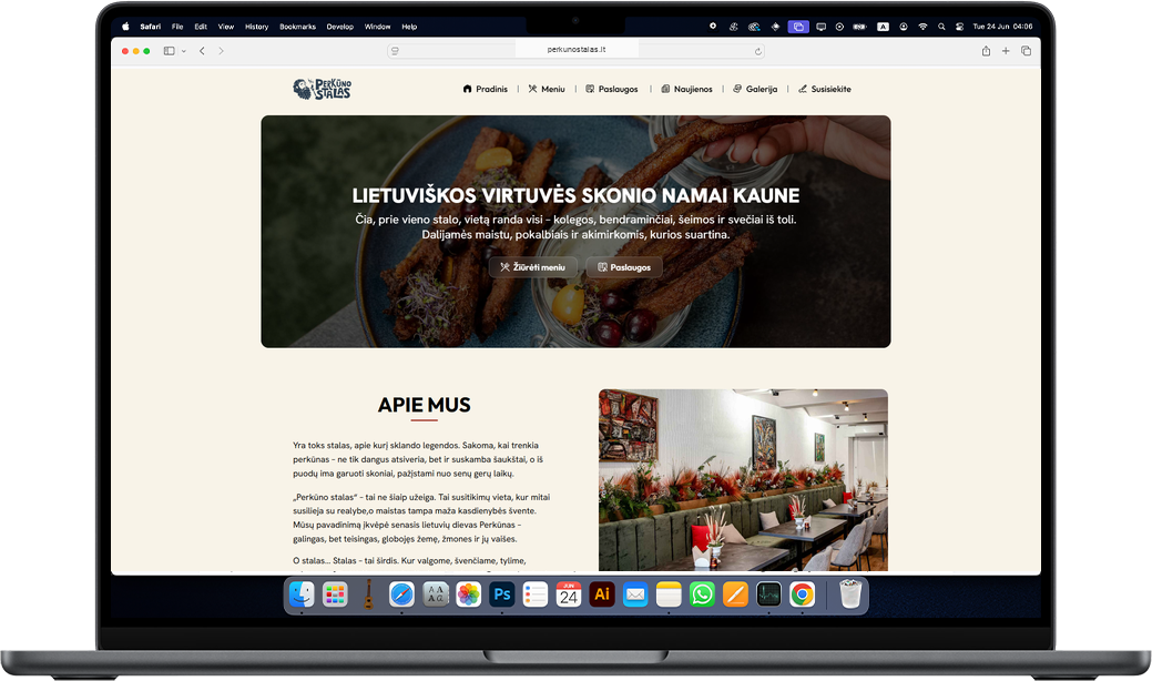 Perkūno stalas desktop website mockup